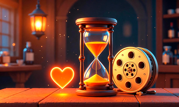 Hourglass and glowing coins symbolising balanced social web gaming