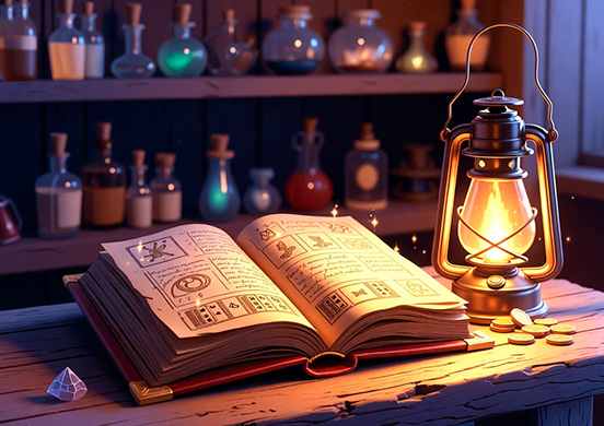 Animated reel of a magical web game inside a cosy tavern scene